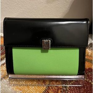 RalphLaurenSmallBifoldWallet. LimeGreenWithBlackPatentTrim. LimeGreenInteriorEUC
